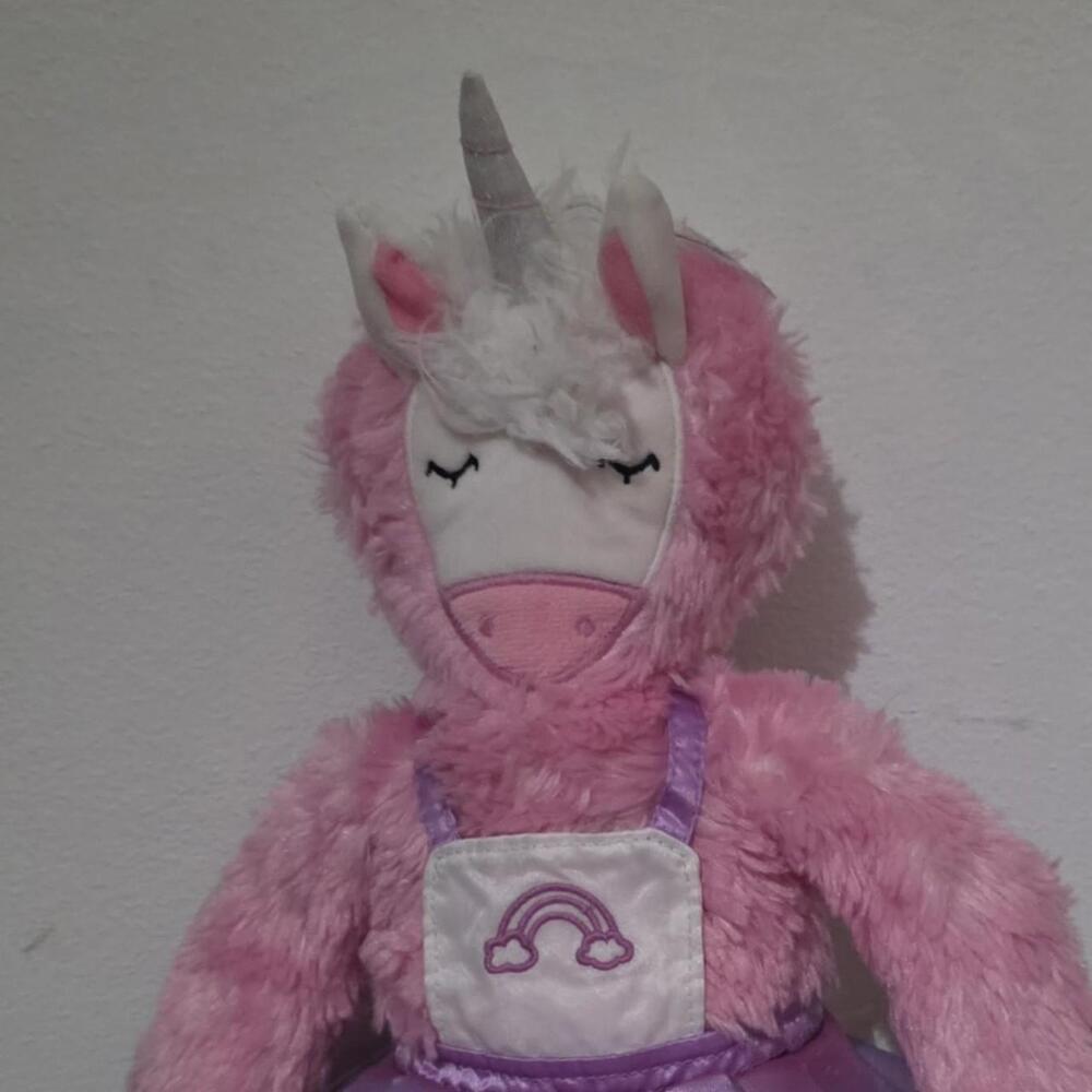slumberkins holiday Pink unicorn plushie with rainbow apron #unicorn #rainbow